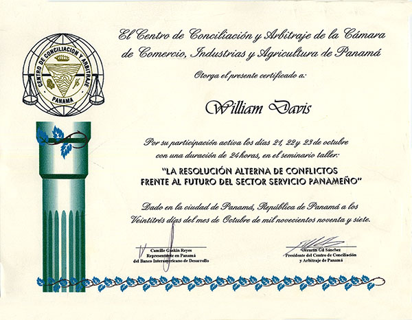 El Centro de Conciliación, Panama, Certificado 1997